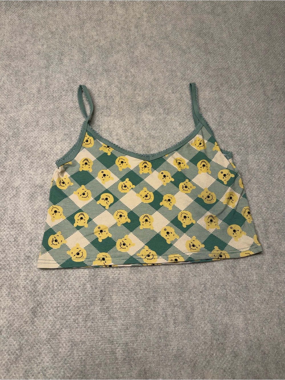 Disney Winnie the Pooh Pastel Smile Cropped Tank Top - Mint Trim Size S